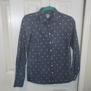 J. Crew Navy Polka Dot Button-Up Blouse